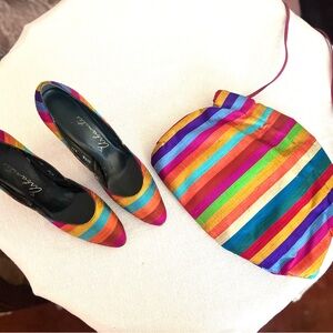 Colorful Striped Heels with Matching Bag